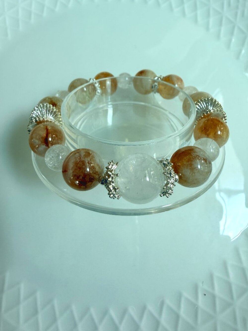 Golden Rutilated Quartz & White Phantom Quartz Bracelet